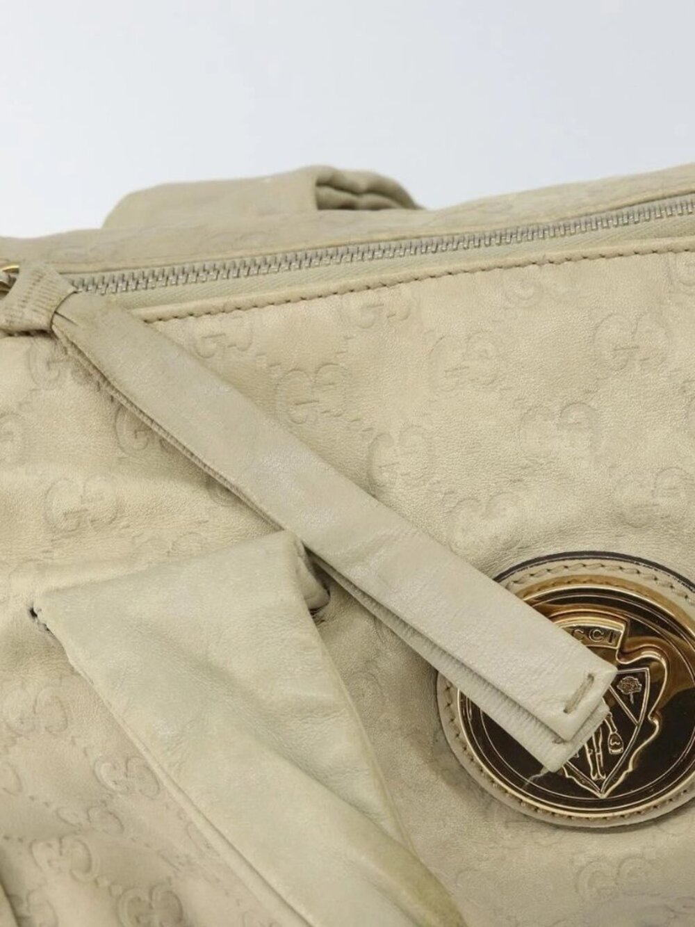 GUCCI GG Canvas Guccissima Histeria Bag Leather Ivory Gold 197020 Auth 159286 - Picture 11 of 16